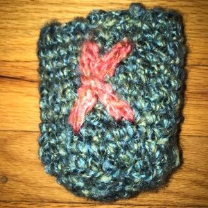 Handmade crochet koozie green blue letter K